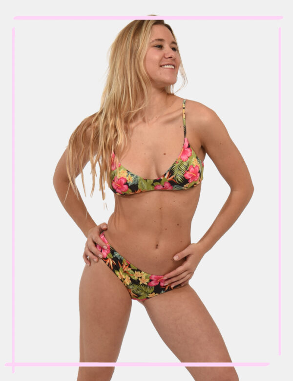 Top Sundek Fantasia - Costume modello bikini a triangolo semirigido su base nera con stampa allover floreale in varie tonali