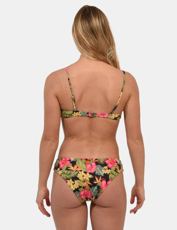 Top Sundek Fantasia - Costume modello bikini a triangolo semirigido su base nera con stampa allover floreale in varie tonali