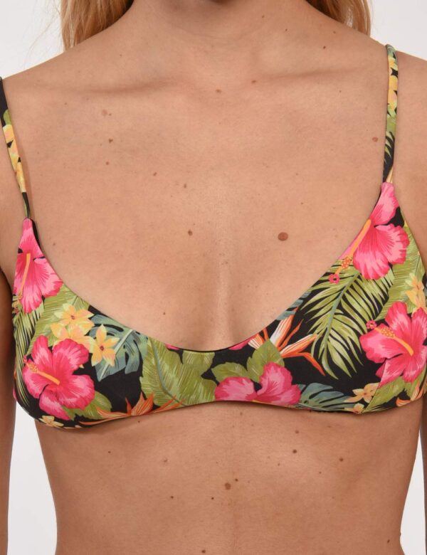 Top Sundek Fantasia - Costume modello bikini a triangolo semirigido su base nera con stampa allover floreale in varie tonali