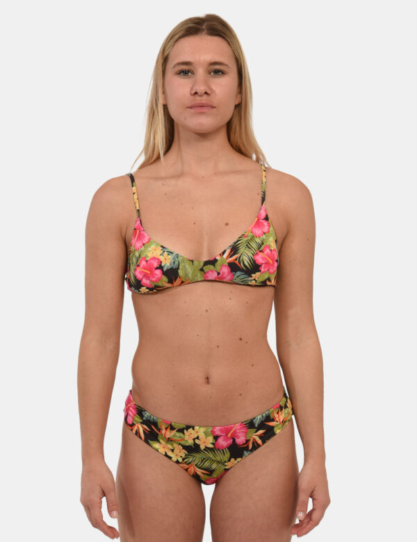 Top Sundek Fantasia - Costume modello bikini a triangolo semirigido su base nera con stampa allover floreale in varie tonali