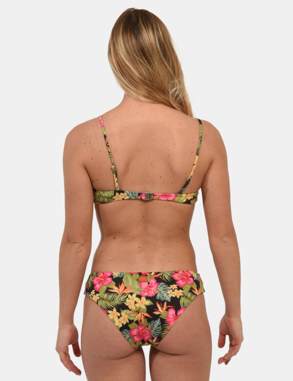 Slip Sundek Fantasia - Slip costume modello brasiliana su base nera con stampa allover floreale in tonalità verde, giallo e