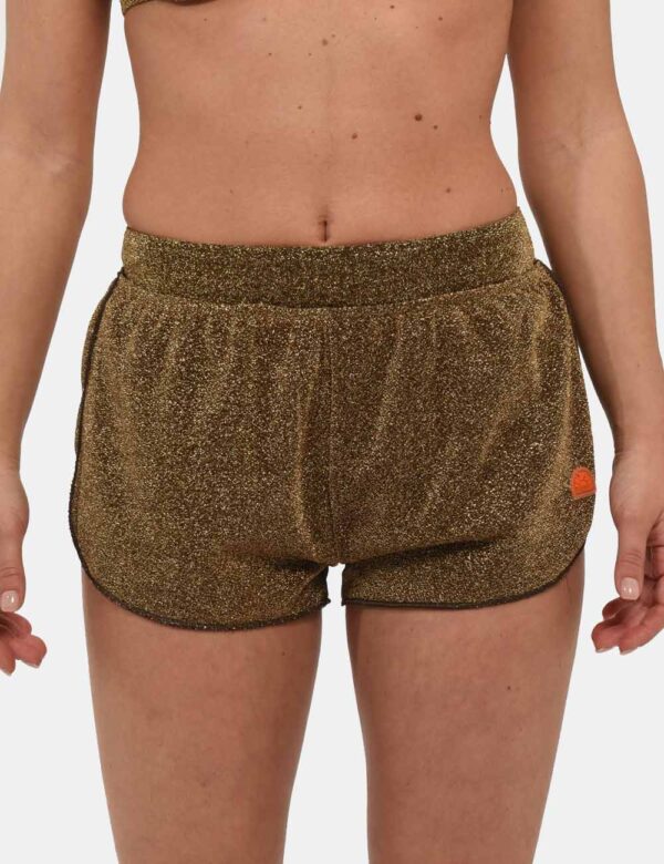 Shorts Sundek Oro - Shorts da spiaggia su base marrone intenso con folo lurex dorato. La vestibilità è morbida e regolabile