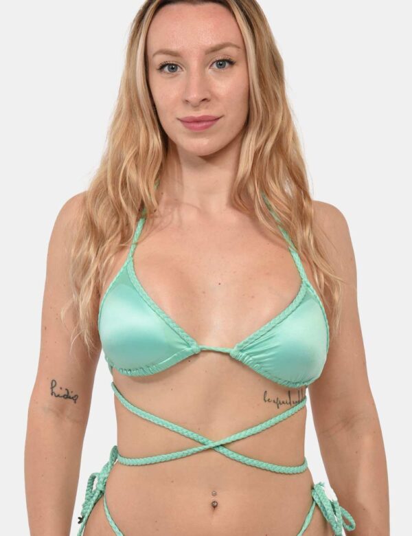 Top F**K Verde - Costume modello bikini a triangolo in total verde acquamarina. La vestibilità è morbida e regolabile grazie