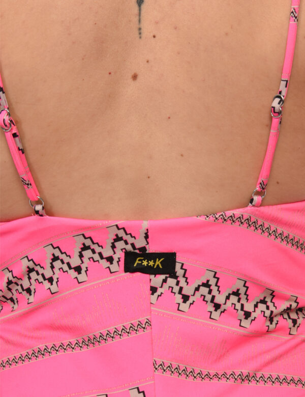 Costume intero F**K Rosa - Costume modello intero su base rosa shocking con fantasia marrone e fascia seno a triangolo. La v