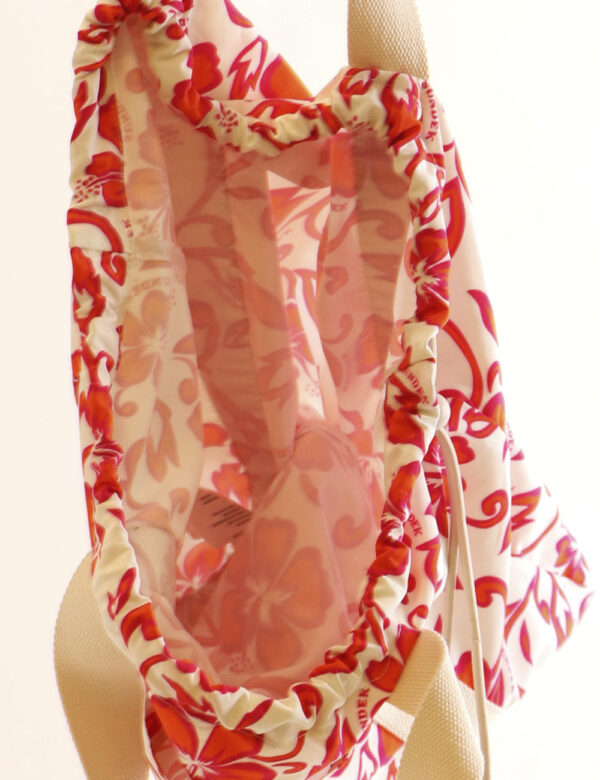Borsa Sundek Arancione - Borsa mare in tessuto su base bianca con stampa allover floreale arancione e rosa. L'interno è capi