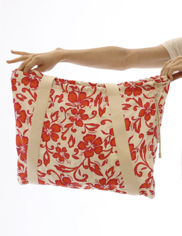 Borsa Sundek Arancione - Borsa mare in tessuto su base bianca con stampa allover floreale arancione e rosa. L'interno è capi