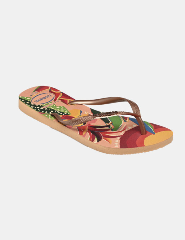 Infradito Havaianas Fantasia - Ciabatte modello infradito su base tropicale tendente all'arancione pesca e stringa a Y in br