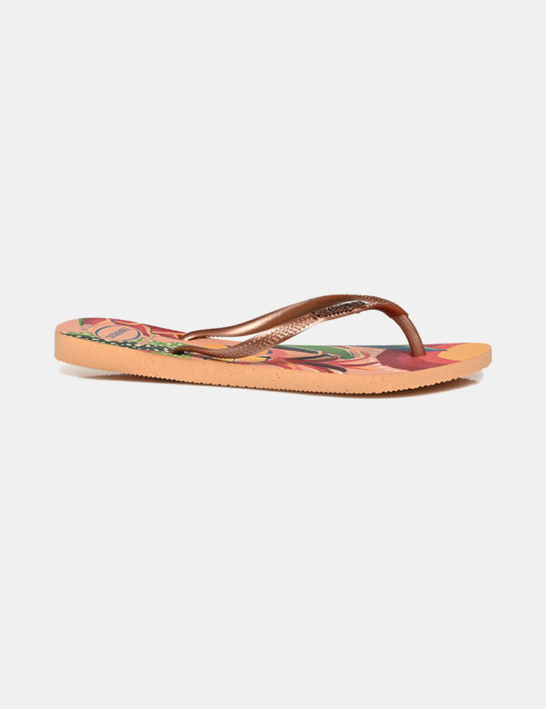 Infradito Havaianas Fantasia - Ciabatte modello infradito su base tropicale tendente all'arancione pesca e stringa a Y in br