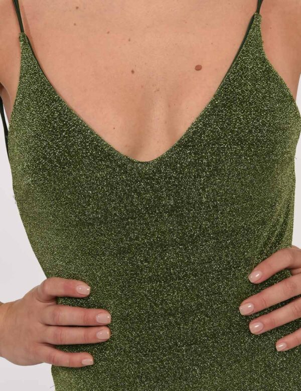 Costume intero Sundek Verde - Costume intero su base verde foresta con filo lurex allover dorato. Presenti spalline strette,