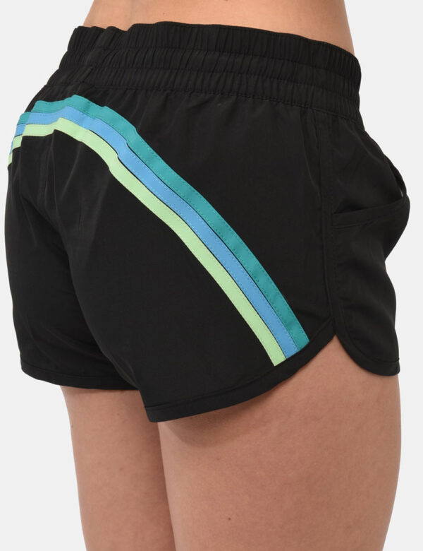 Shorts Sundek Nero - Shorts da spiaggia in total nero con righe azzurre sul retro. Presenti tasche a taglio trasversale. La