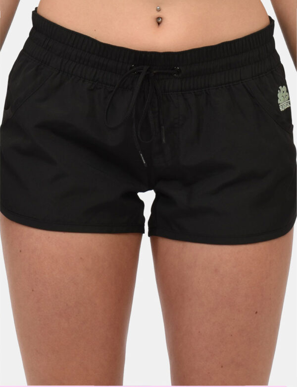 Shorts Sundek Nero - Shorts da spiaggia in total nero con righe azzurre sul retro. Presenti tasche a taglio trasversale. La