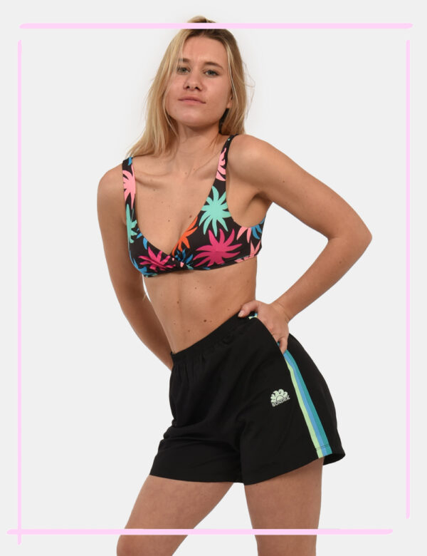 Shorts Sundek Nero - Shorts da spiaggia in total nero con righe azzurre sul retro. Presenti tasche a taglio trasversale. La