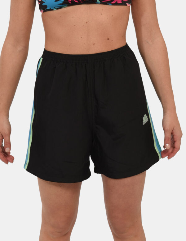 Shorts Sundek Nero - Shorts da spiaggia in total nero con righe azzurre sul retro. Presenti tasche a taglio trasversale. La