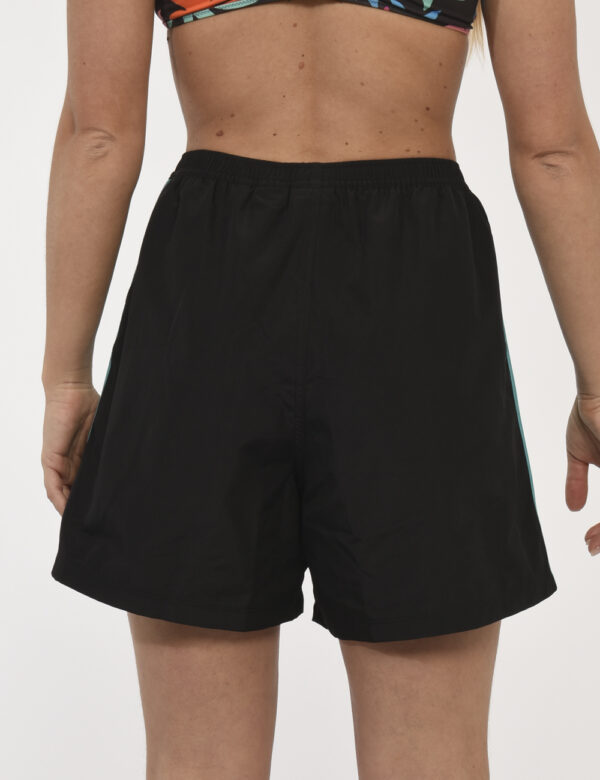 Shorts Sundek Nero - Shorts da spiaggia in total nero con righe laterali in verde e azzurro. Presenti tasche a taglio trasve
