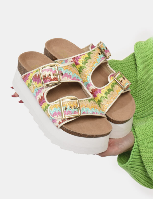 Ciabatte Colors Of California Fantasia - Ciabatte su base beige con suola alta bianca e con doppia fascia multicolor regolab