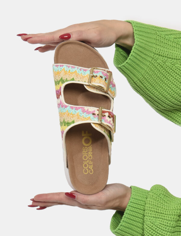 Ciabatte Colors Of California Fantasia - Ciabatte su base beige con suola alta bianca e con doppia fascia multicolor regolab