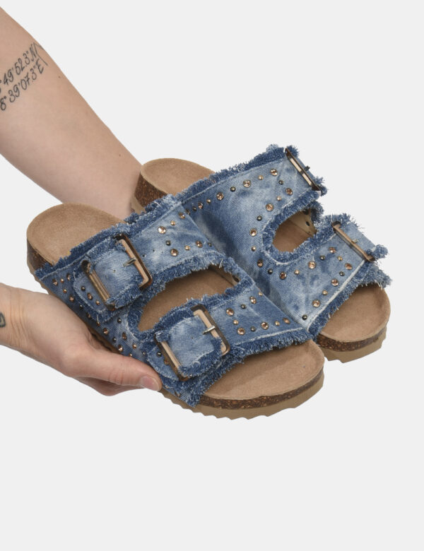 Ciabatte Colors Of California Blu - Ciabatte su base beige con doppia fascia denim regolabile da cinturino più glitter coord