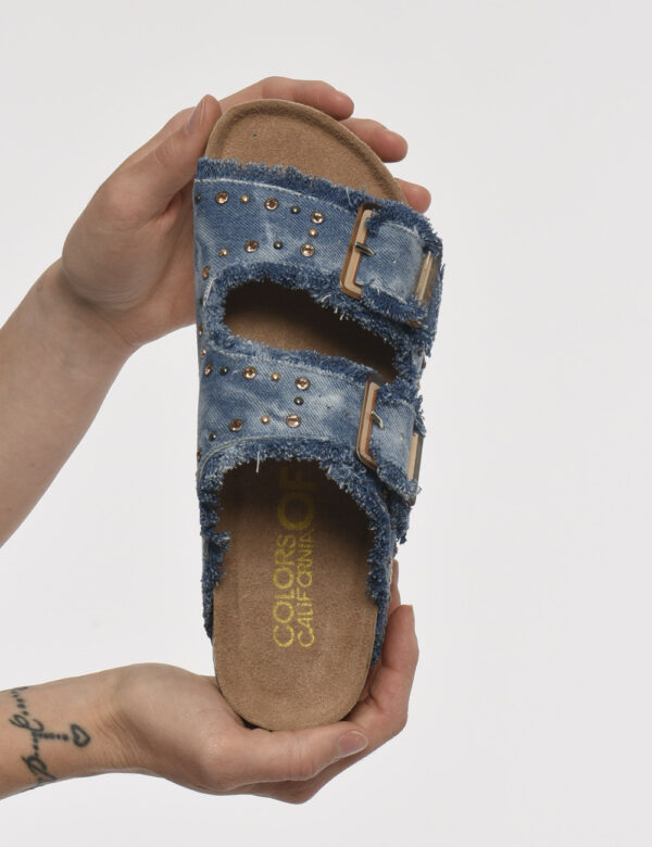 Ciabatte Colors Of California Blu - Ciabatte su base beige con doppia fascia denim regolabile da cinturino più glitter coord