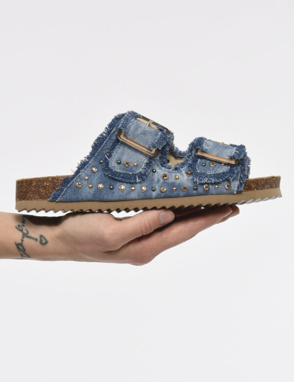 Ciabatte Colors Of California Blu - Ciabatte su base beige con doppia fascia denim regolabile da cinturino più glitter coord