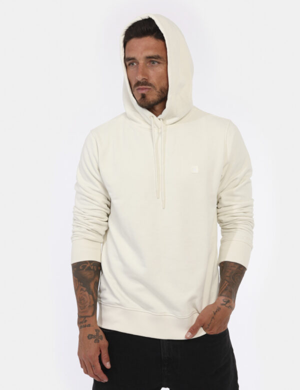 Felpa CALVIN KLEIN Bianco - Felpa classica con cappuccio in total bianco panna con piccolo patch logo brand ad altezza cuore