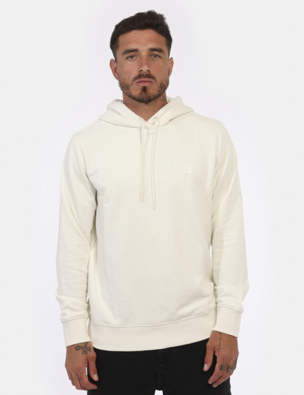 Felpa CALVIN KLEIN Bianco - Felpa classica con cappuccio in total bianco panna con piccolo patch logo brand ad altezza cuore
