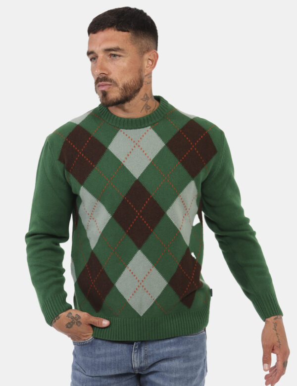 Maglione Gant Verde - Maglione in lana con girocollo classico. Il capo si sviluppa in total verde con fantasia a riquadri su