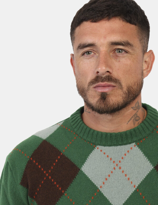 Maglione Gant Verde - Maglione in lana con girocollo classico. Il capo si sviluppa in total verde con fantasia a riquadri su