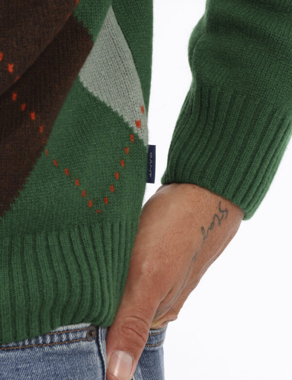Maglione Gant Verde - Maglione in lana con girocollo classico. Il capo si sviluppa in total verde con fantasia a riquadri su