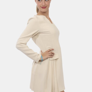 Vestito Materica Beige - Vestito a maniche lunghe in total beige con scollo a V. Presenti fake tasche a taglio e gonna parzi