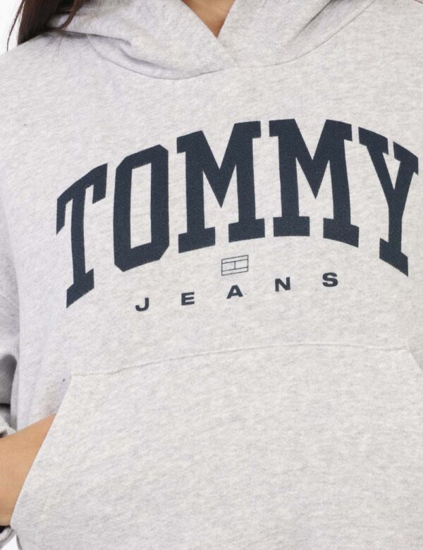 Felpa TOMMY HILFIGER Grigio - Felpa classica con cappuccio in total grigio chiaro con logo brand centrale in blu. Presente t