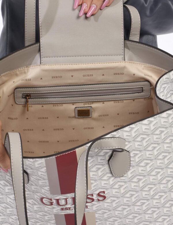 Borsa GUESS Grigio - Borsa a mano semirigida di grandi dimensioni in fantasia grigia e bianca. L'interno è capiente con unic