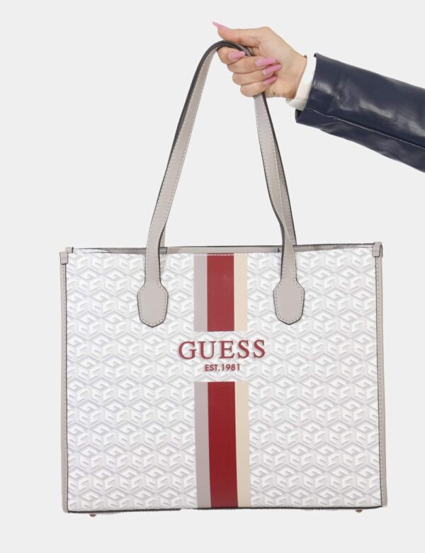 Borsa GUESS Grigio - Borsa a mano semirigida di grandi dimensioni in fantasia grigia e bianca. L'interno è capiente con unic