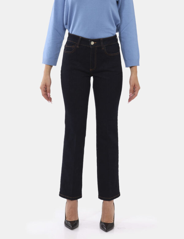Jeans Emme Marella Jeans - Jeans in total blu denim dark con tasche sagomate sul fronte e tasche a toppa sul retro, più cuci