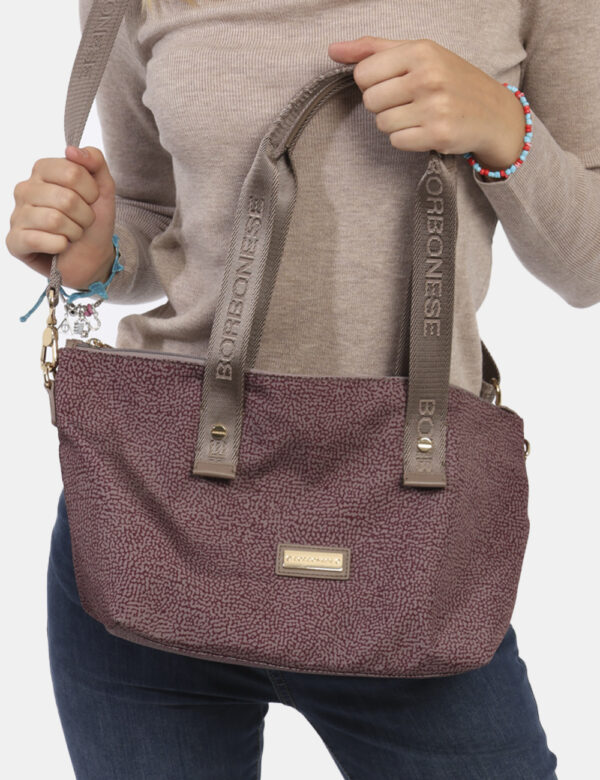 Borsa Borbonese Grigio - Borsa a tracolla di medie dimensioni in total grigio e viola prugna. Presente unico scompartimento