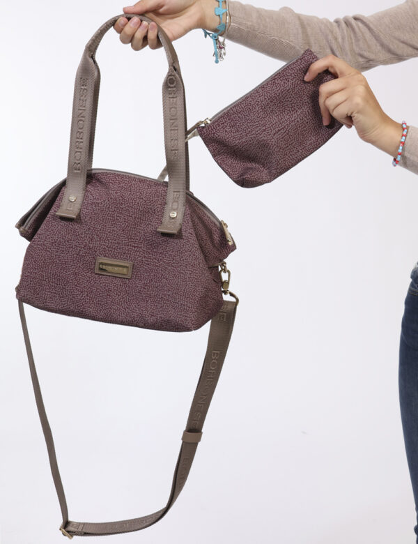 Borsa Borbonese Grigio - Borsa a tracolla di medie dimensioni in total grigio e viola prugna. Presente unico scompartimento
