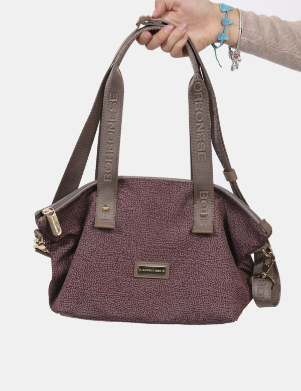 Borsa Borbonese Grigio - Borsa a tracolla di medie dimensioni in total grigio e viola prugna. Presente unico scompartimento
