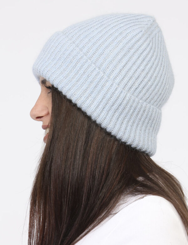 Cappello Concept83 Azzurro - Cappello modello berretto con risvolto, in total azzurro chiaro con filo lurex finissimo argent