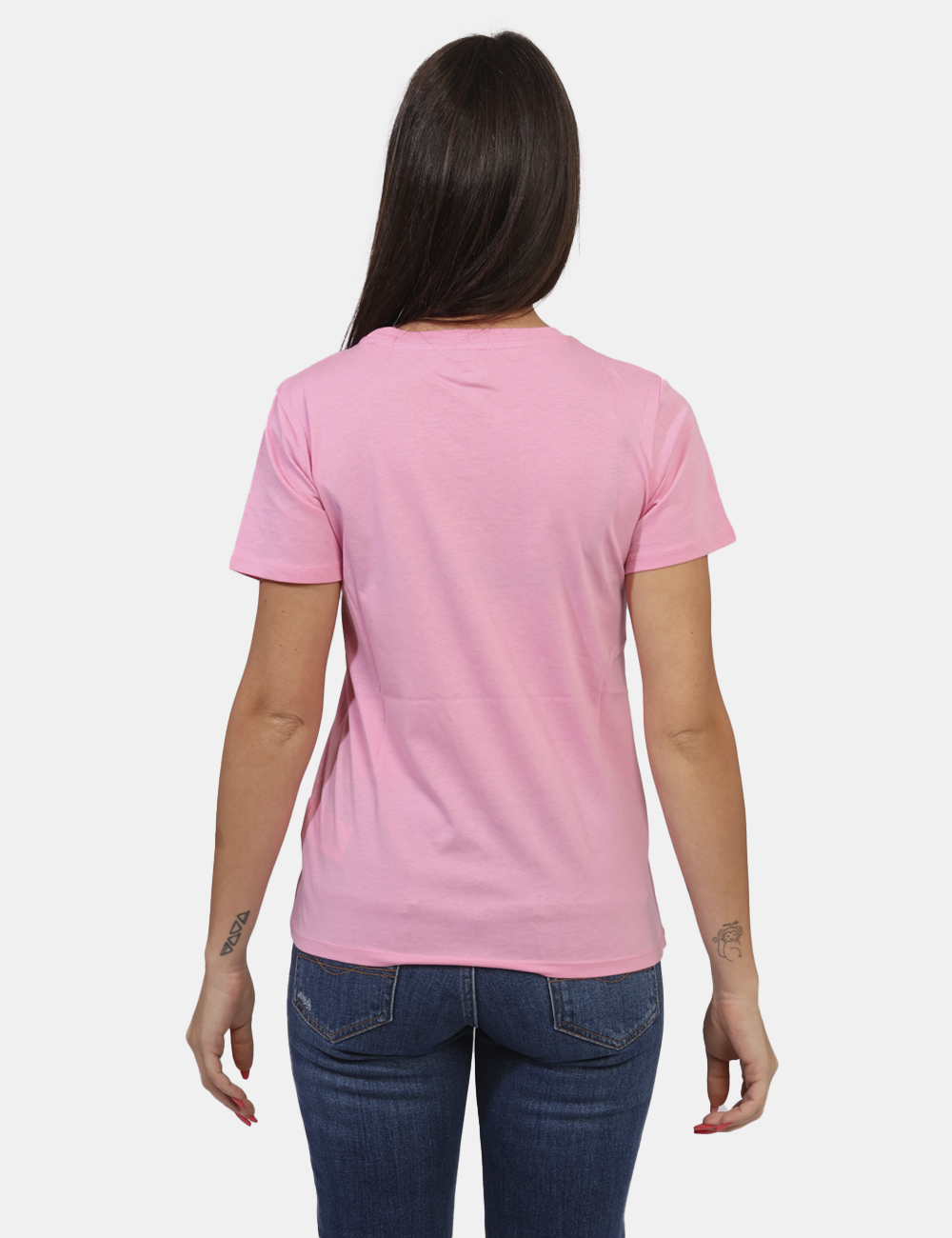 ESPE-PL505896-ov_COLLEGE-PINK_AI24_2 T-shirt Pepe Jeans Rosa - T-shirt corta in total rosa intenso con stampa logo brand in glitter. La vestibilità è morbida e r
