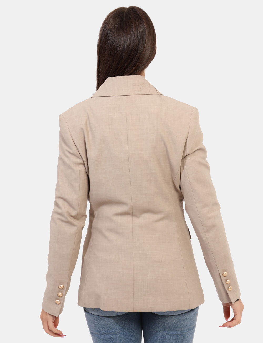G029-K900-OV_BEIGE_AI24_2 Blazer Yes Zee Beige - Blazer elegante con revers classici e abbottonatura con bottoni dorati, che aggiungono un tocco sofis