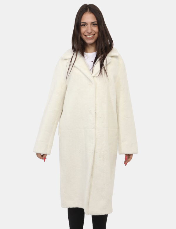 Cappotto Yes Zee Bianco - Cappotto lungo double face in total bianco con tasche a taglio trasversale. Il capo è utilizzabile
