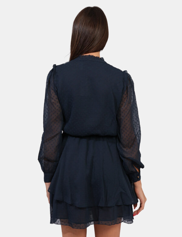 Vestito Pepe Jeans Blu - Vestito corto a maniche lunghe velate con polsino, in total blu navy ricamato. Presente collo alto