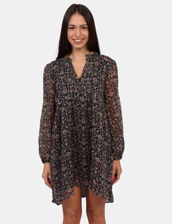 Vestito Pepe Jeans Fantasia - Vestito corto su base nera con stampa allover floreale in tinta coordinata. Presenti maniche a