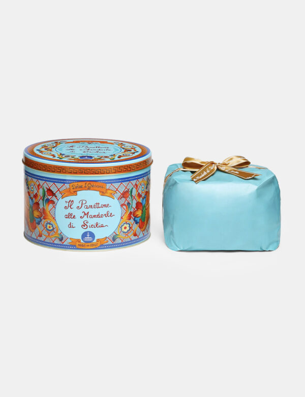Panettone Dolce & Gabbana mandorle 1000 gr - Cofanetto natalizio Dolce & Gabbana con panettone alle mandorle di Sicilia da 1
