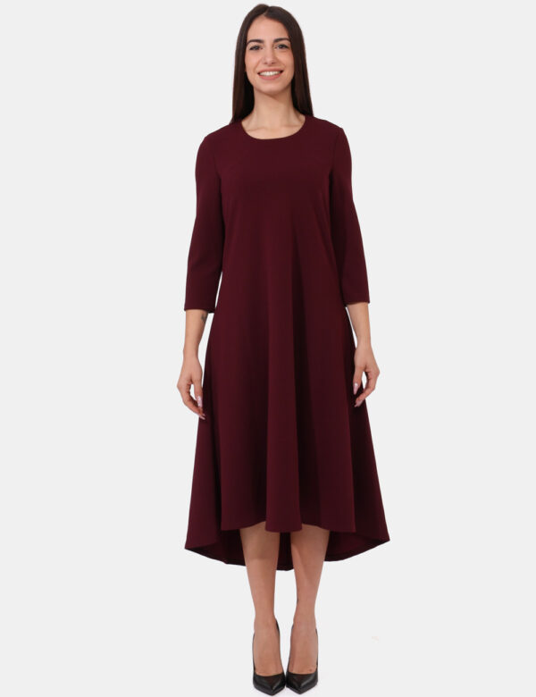 Abito Sandro Ferrone Bordeaux - Vestito lungo in total bordeaux con trama semilavorata e girocollo classico. La vestibilità