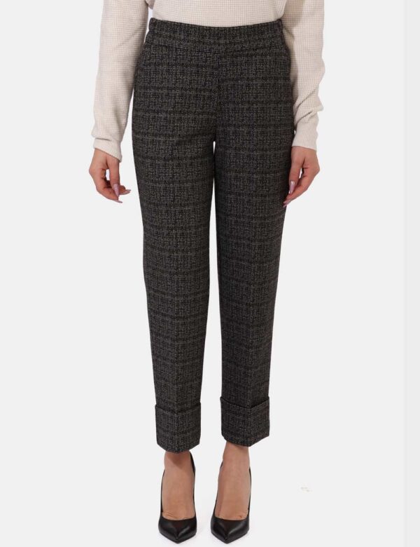 Pantalone Sandro Ferrone Nero - Pantaloni larghi, eleganti in trama bianca e nera. Presenti tasche a taglio trasversale e ri