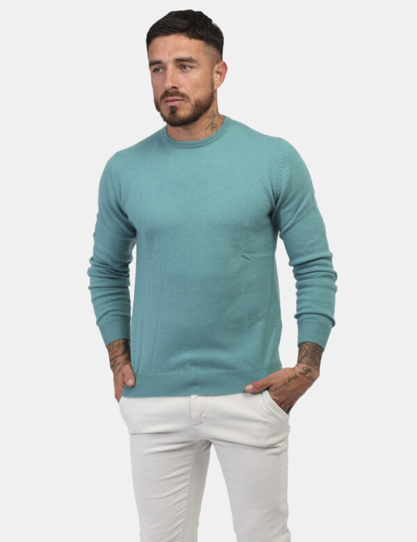 Maglione Maison Du Cachemire Verde - Maglione con girocollo classico in cachemire ed in total verde tiffany. La vestibilità