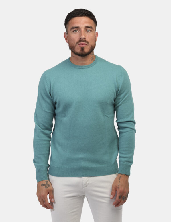 Maglione Maison Du Cachemire Verde - Maglione con girocollo classico in cachemire ed in total verde tiffany. La vestibilità