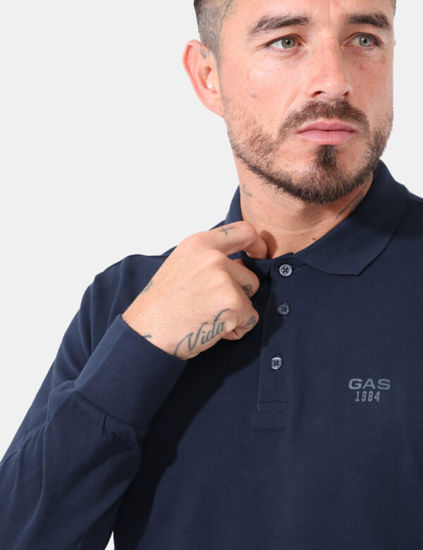 Polo Gas Blu a manica lunga - Polo a maniche lunghe in total blu navy con logo brand ricamato ad altezza cuore in tono su to