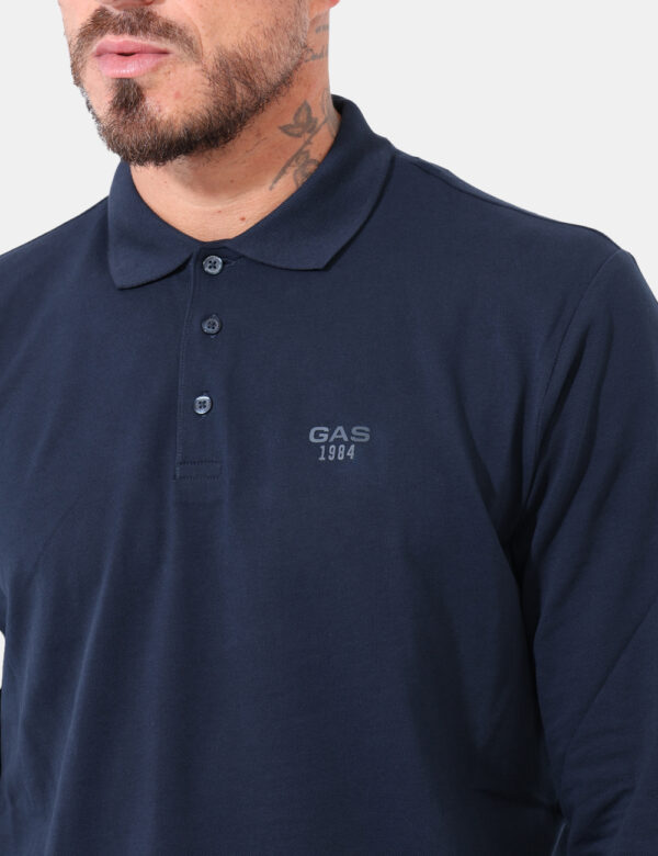 Polo Gas Blu a manica lunga - Polo a maniche lunghe in total blu navy con logo brand ricamato ad altezza cuore in tono su to