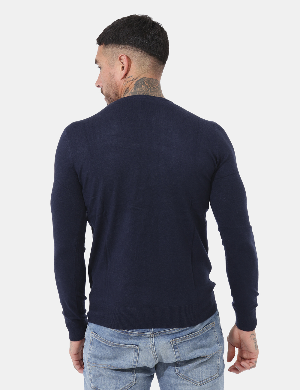 W5C801-SV_BLU_AI24_2 Maglione Maison Du Cachemire Blu - Maglione in misto cachemire con girocollo classico ed in total blu navy. La vestibilità è